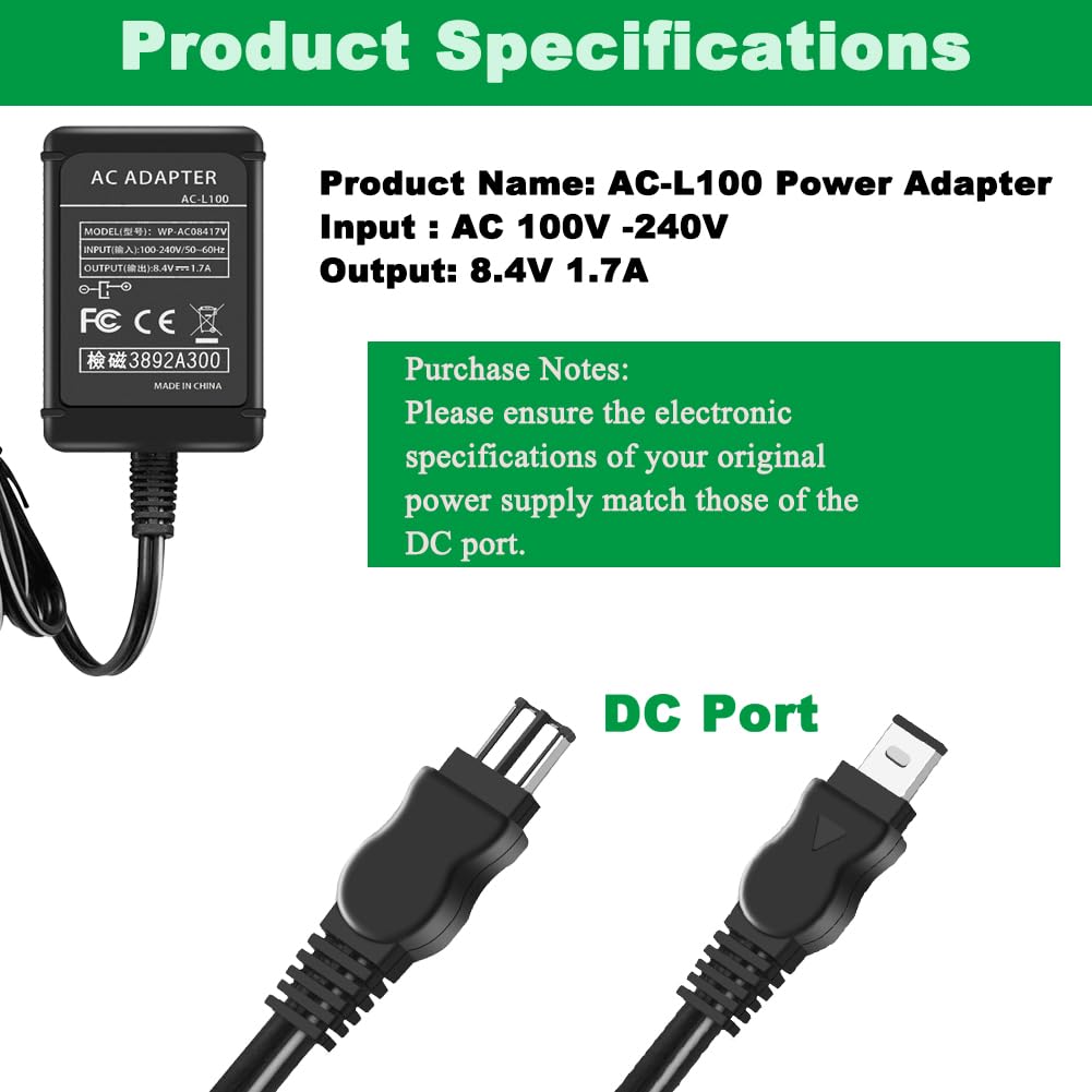 Gonine AC-L100 Charger for Sony Handycam Camcorder, Compatible with CCD-TRV108/308/118 & DCR-TRV460 etc, Replacement for AC-L15 AC-L10 AC-15A AC-L10A