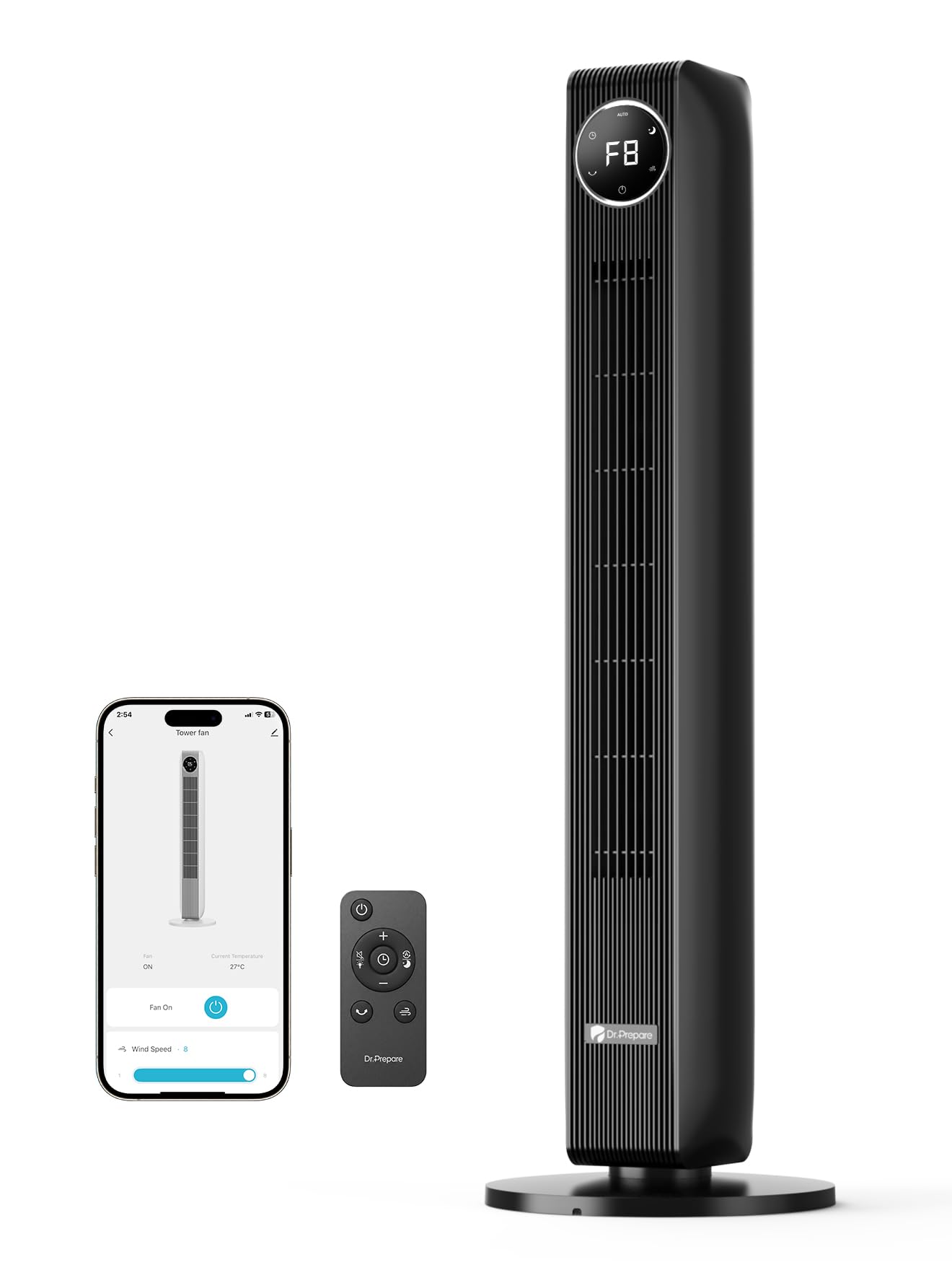 DR.PREPARE 40” Tower Fan for Bedroom, 30ft/s Airflow, 8 Speeds, Quiet Standing Fan, 85° Oscillating Cooling Fan, 3 Modes, 12H Timer, Bladeless Fan