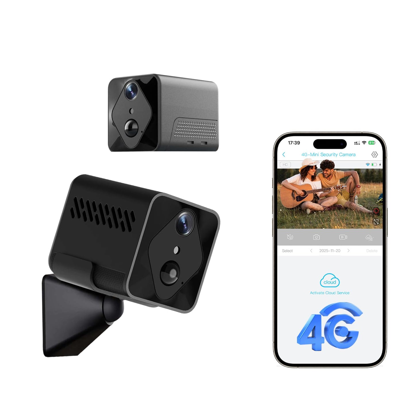 Centvicam 4G LTE Cellular Wireless Security Camera, with SIM Card and Memory Card, 2K HD Mini No WiFi Camera, Auto Night Vision, Real-Time