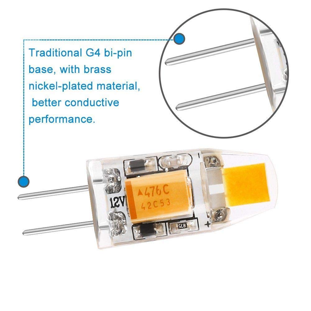 Lxcom Lighting G4 LED Bulb 1W 12V LED Light Bulb T3 10W Halogen Replacement Bulb G4 Bi-Pin Base Warm White 3000k No Flicker for Landscape Lighting,10