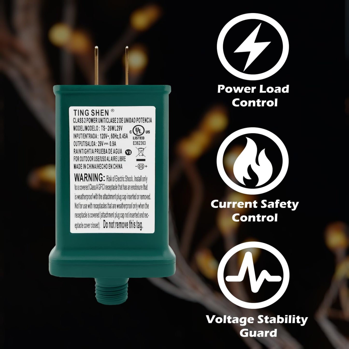 Goodsby Class 2 LED Transformer for Christmas X-Mas Tree Lights, Holiday Lighting, LED String Light 29V 0.9A Power Supply 26W Raintight US Plug Power