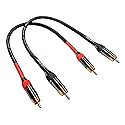 Sam&Johnny Short RCA Audio Cables 1 Foot 2-Pack - OFC Copper Double Shielded Gold Plated Male to Male Patch Cables for Home Theater Amplifier Speakers