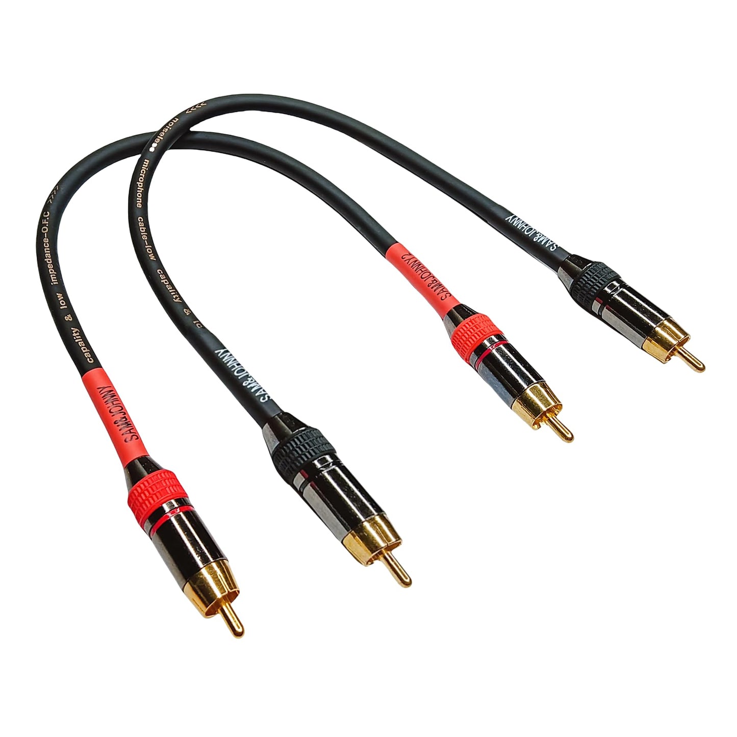 Sam&Johnny Short RCA Audio Cables 1 Foot 2-Pack - OFC Copper Double Shielded Gold Plated Male to Male Patch Cables for Home Theater Amplifier Speakers