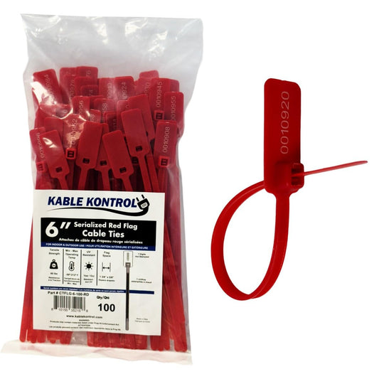 Kable Kontrol Serialized Flag Numbered Cable Zip Ties, 6 Inch 100 Pcs High Strength Nylon, UV & Weather Resistant, Tamper-Resistant with Large ID Tag
