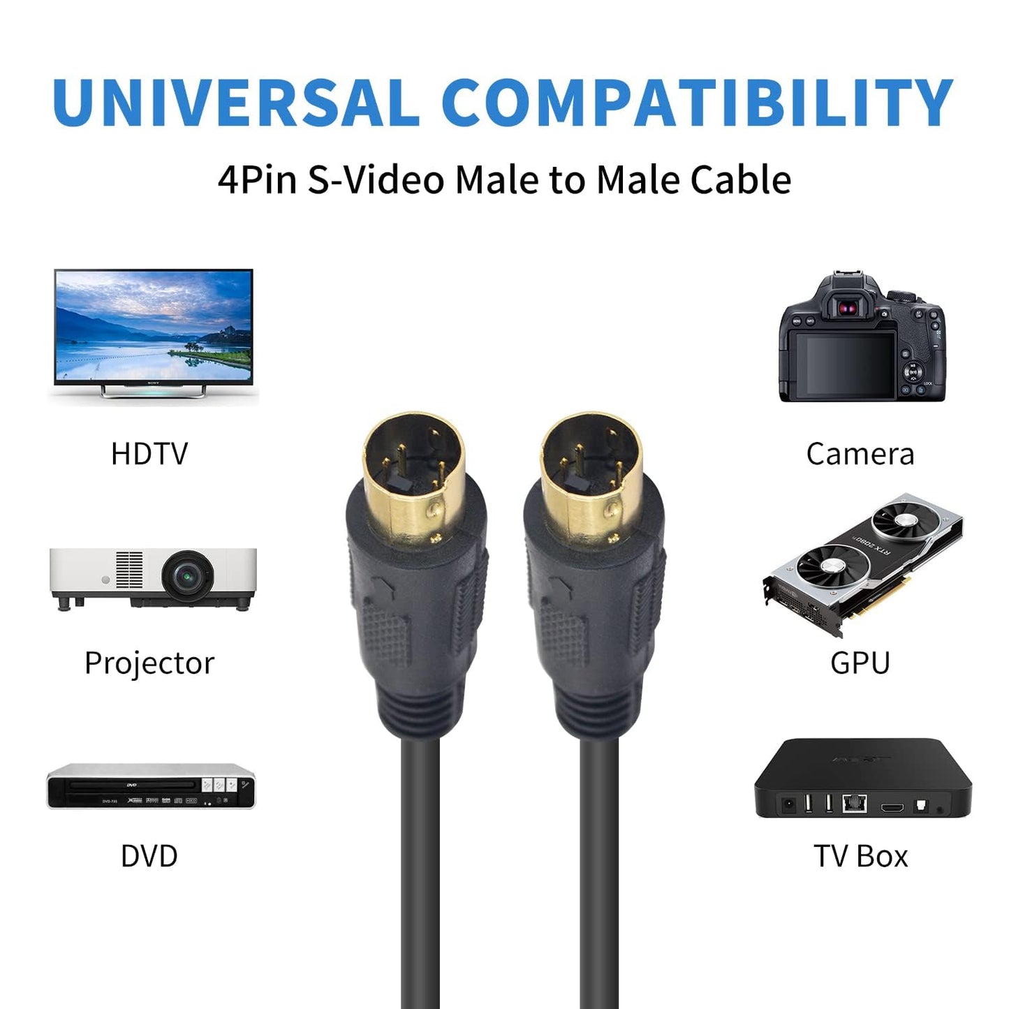 Traovien S-Video Cable Mini Din 4-Pin S Video Cable Male to Male Gold Plated Connector for Player Camcorders Laptops Transfer Video to TV or Monitor