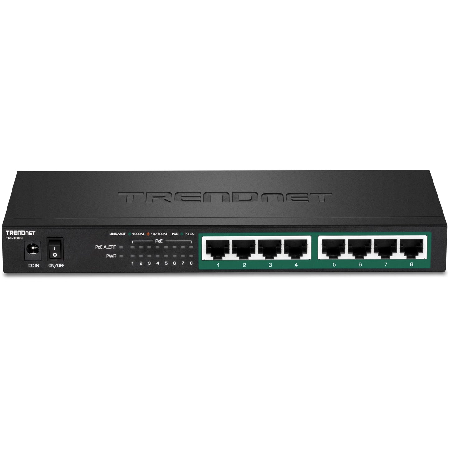 TRENDnet 8-Port Gigabit PoE+ Switch, 65W PoE Power Budget, 16Gbps Switching Capacity, IEEE 802.1p QoS, DSCP Pass-Through Support, Fanless, Wall