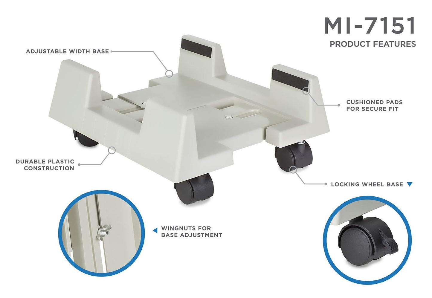 Mount-It! CPU Stand with Wheels, Adjustable Width Computer Cart, Universal Design Fits Desktop PC Tower ATX, Locking Wheels, 6-10.2" Wide 60 Lbs