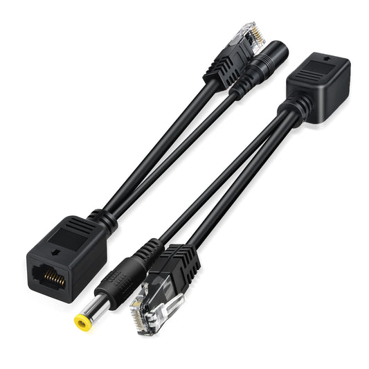 PwrON Passive PoE Injector and PoE Splitter Kit with 5.5x2.1 mm DC Connector Adaptor Connector RJ45 for Non-POE Switch and Non-POE Device