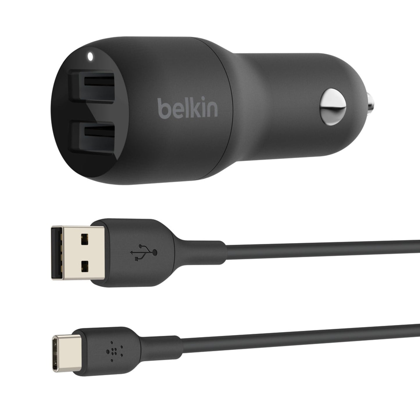 Belkin 24 Watt Dual USB Car Charger - 2 12W USB A Ports with USB-C Cable for Fast Charging Apple iPhone 14, 14 Pro, 14 Pro Max, iPhone 13, Samsung