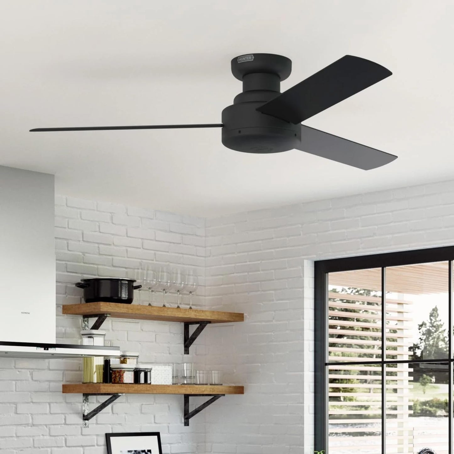 Hunter Fan 52 inch Indoor Ceiling Fan with No Light, Low Profile Flush Mount Black Ceiling Fan, 3 Blades, For Kids Room, Home Office, Living Room or