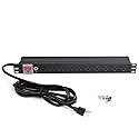 Aeons 1U 19" Rack Mount Server Network PDU Power Strip, 10 Right Angle Outlets 15A Switch, Overload Protector, 10ft Power Cord, Rackmount Metal Slim