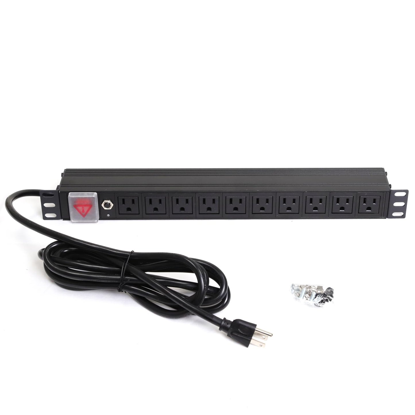 Aeons 1U 19" Rack Mount Server Network PDU Power Strip, 10 Right Angle Outlets 15A Switch, Overload Protector, 10ft Power Cord, Rackmount Metal Slim