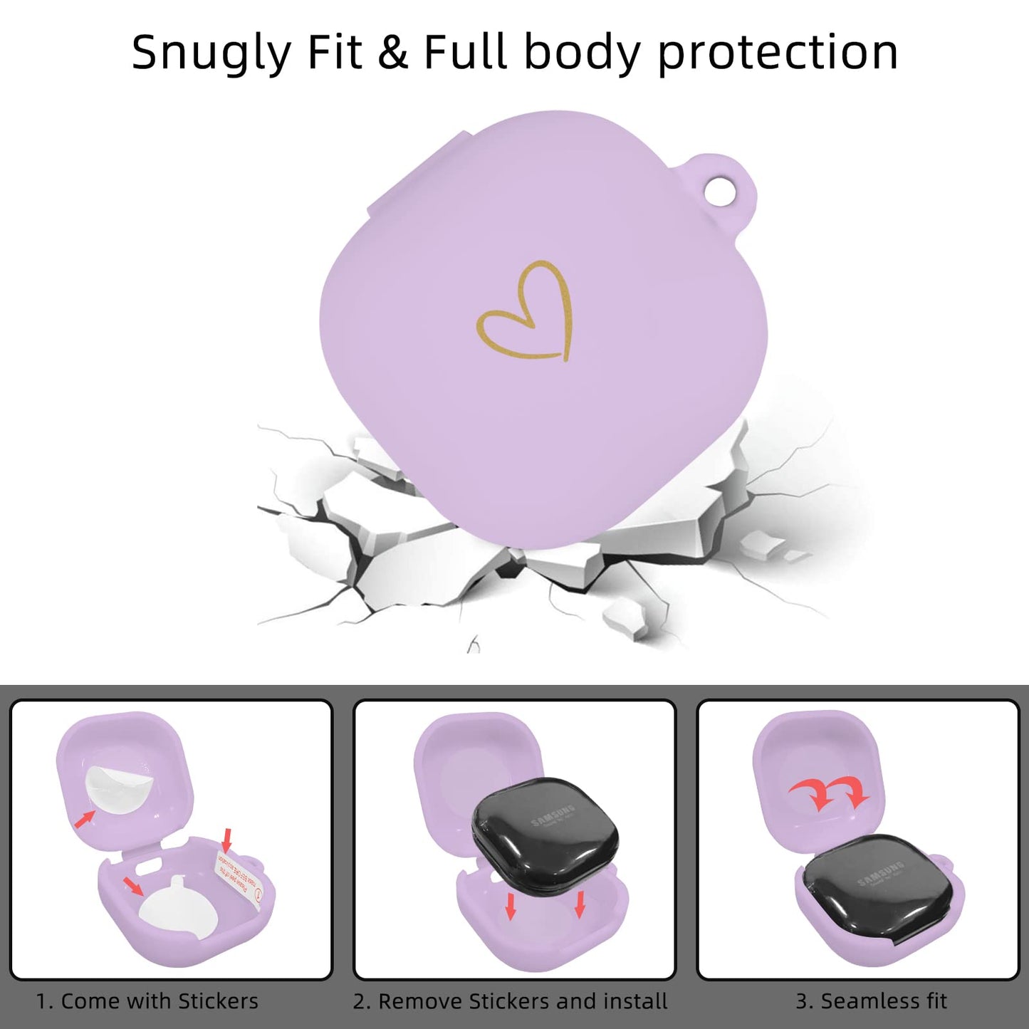AIIEKZ Compatible with Samsung Galaxy Buds FE/ 2 / Buds Pro/Buds Live/Buds 2 Pro, Soft Silicone Case with Gold Heart Pattern with Cute Butterfly