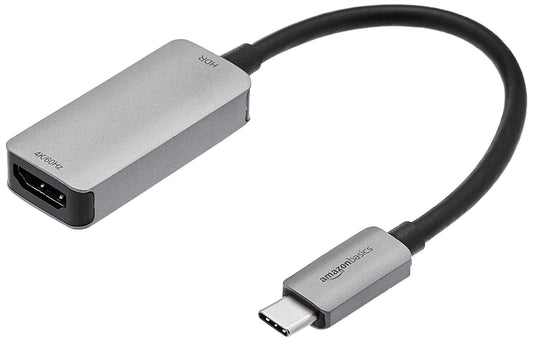 Amazon Basics USB-C 3.1 Male to HDMI Female Adapter for Phone and Tablet, 4K@60Hz, Portable, Plug and Play, Gray, 1.69 x 1.45 x 0.43 inches