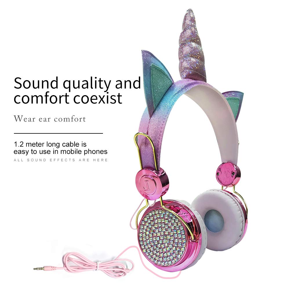 SAYESON Unicorn Kids Headphones, Wired Over Ear Headphones with Adjustable Headband, 3.5mm Jack and Tangle-Free Cord, Cute Girl Headsets for School…