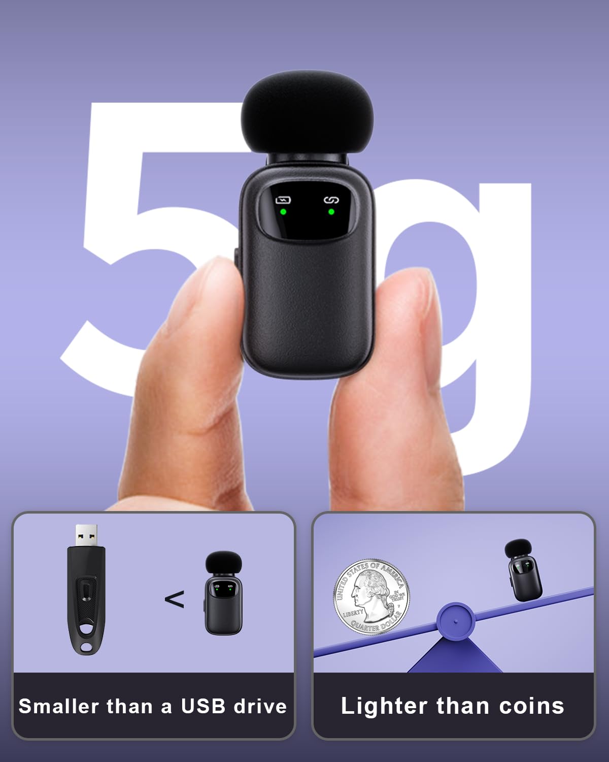 METTOMUS T1 mini Wireless Lavalier Microphone for iPhone/Android/iPad, 3-Level Noise Reduction, 30H Battery Life, AI Voice Changer, Lapel Microphone