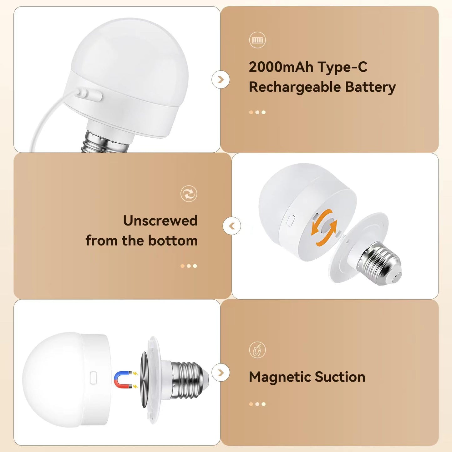 JIOODICH. E26 Rechargeable Light Bulbs with Remote, Battery Operated Lamps