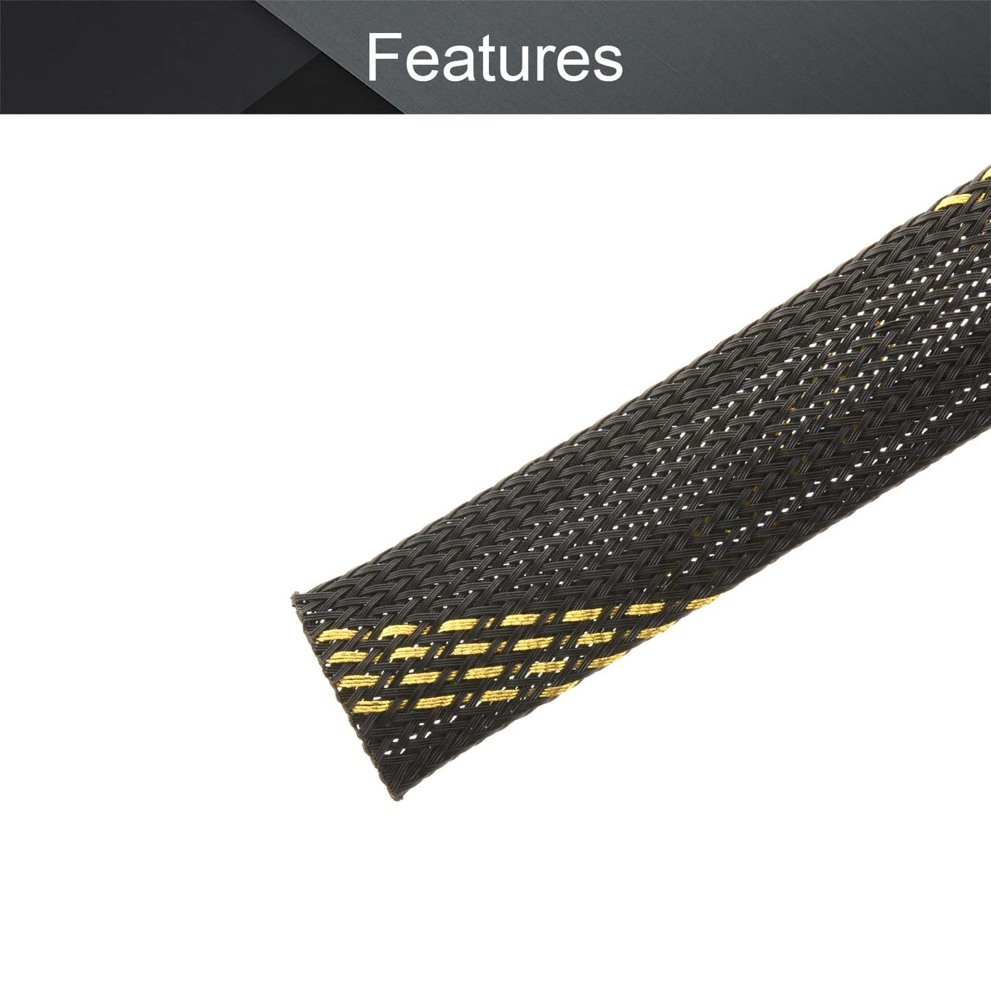 Othmro 5m/16.4ft PET Expandable Braid Cable Sleeving Flexible Wire Mesh Sleeve Black Gold,Non-Split for Power Cord Audio Video Cables Protecting from