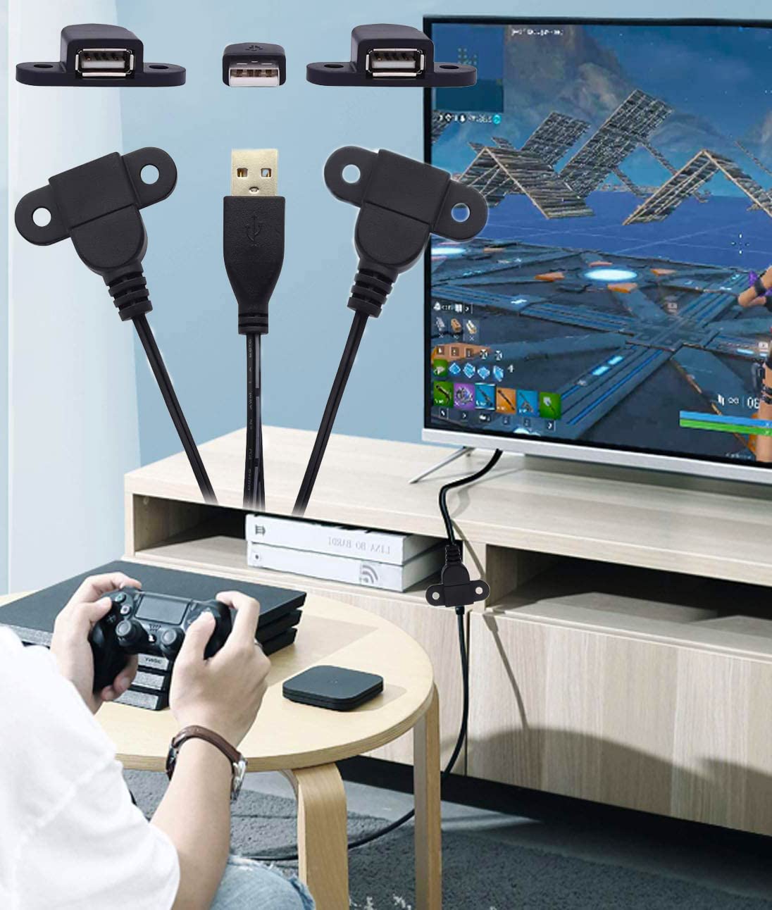 Guo USB Charging Extension Cable Male to Dual Female, USB 2.0 Charging Port 1 to 2 Panel Mount with Screw Hole, Used for Furniture/Mobile