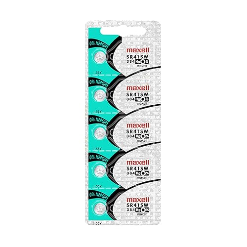 Maxell Watch Battery Button Cell SR41SW 384 Pack of 5 Batteries