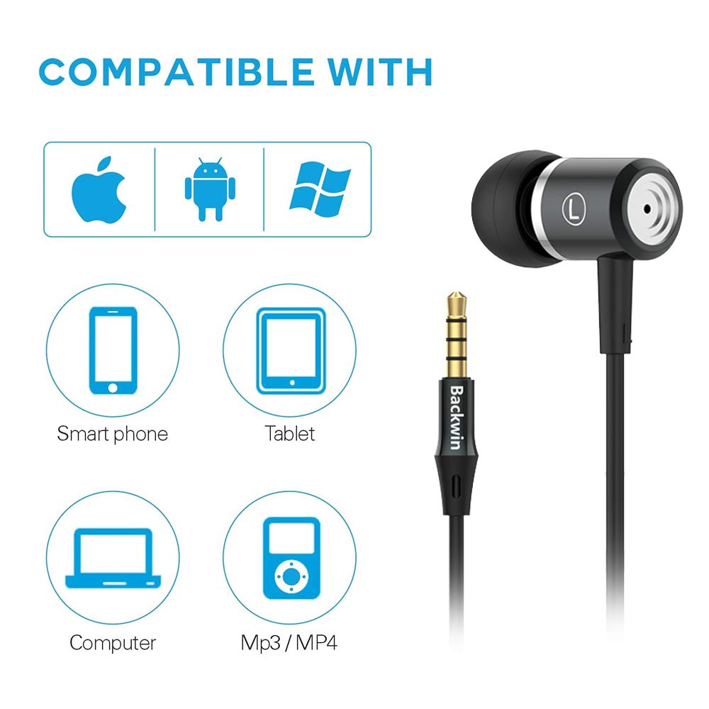 BACKWIN Wired in-Ear Headphones with Mic Volume Control Noise Cancelling Earbuds with Microphone Powerful Bass Earphones 3.5mm Jack for iOS Android…