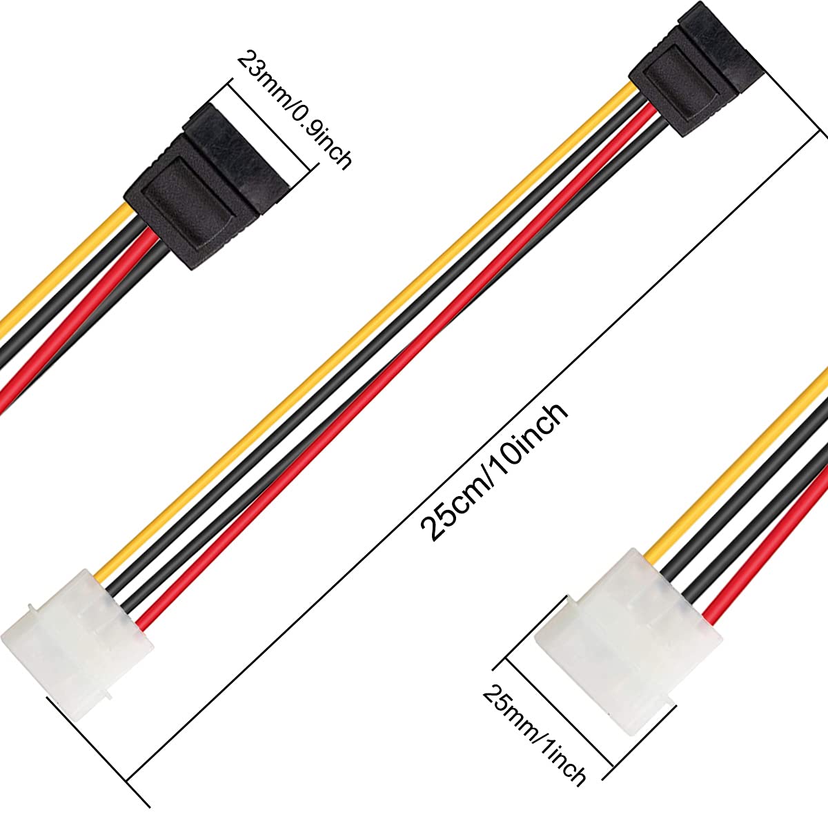DKARDU 10 Pack SATA to Molex, 4 Pin LP4 Male to 15 Pin SATA Female Power Cable Adapter for SATA Hard Drive DVD Drive, 25cm 10 Inch