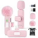Mini Wireless Lavalier Microphone for iPhone 16/15/14/Android, Lapel Mic with Noise Reduction, 12H, 65ft, Pink Tiny Microphone Content Creator