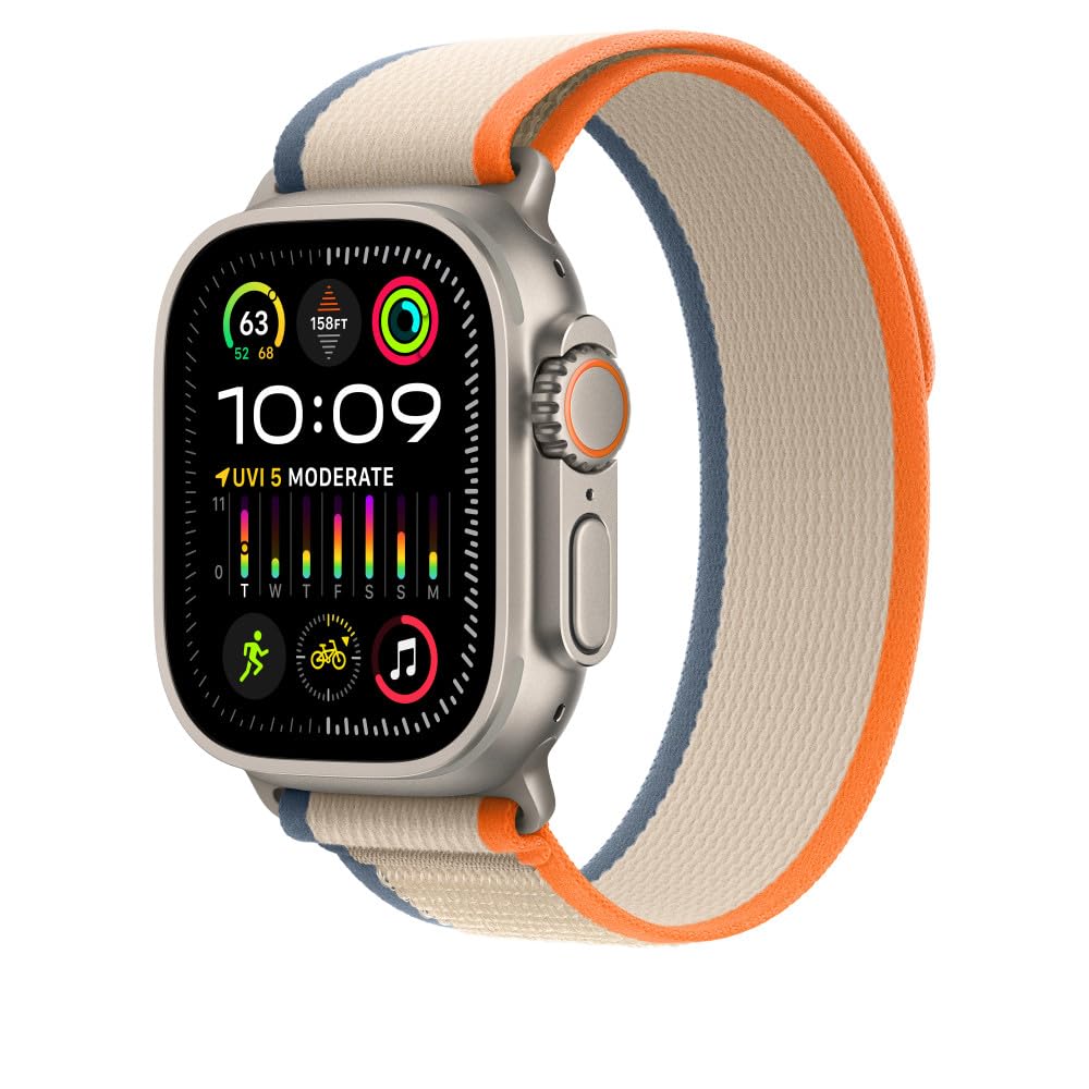 Apple Watch Band - Trail Loop (49mm) - Orange/Beige with Rugged Titanium Finish - S/M