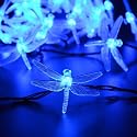 DINOWIN Dragonfly Lights, 20FT/6M 30 LED Solar String Lights with 8 Modes, Waterproof for Outdoor, Garden, Christmas Decorations (Blue)