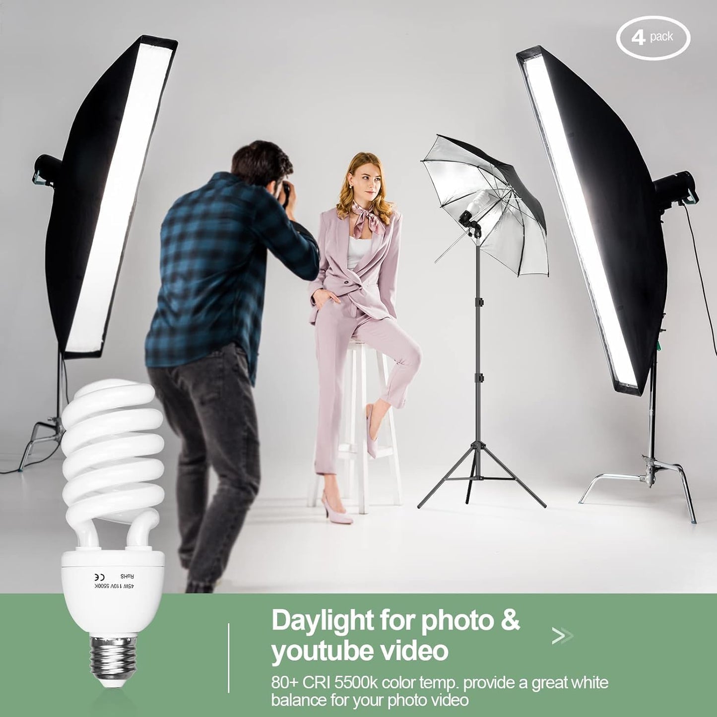 EMART 45W 5500K Fluorescent Full Spectrum Light Bulb for Photography 2Pack