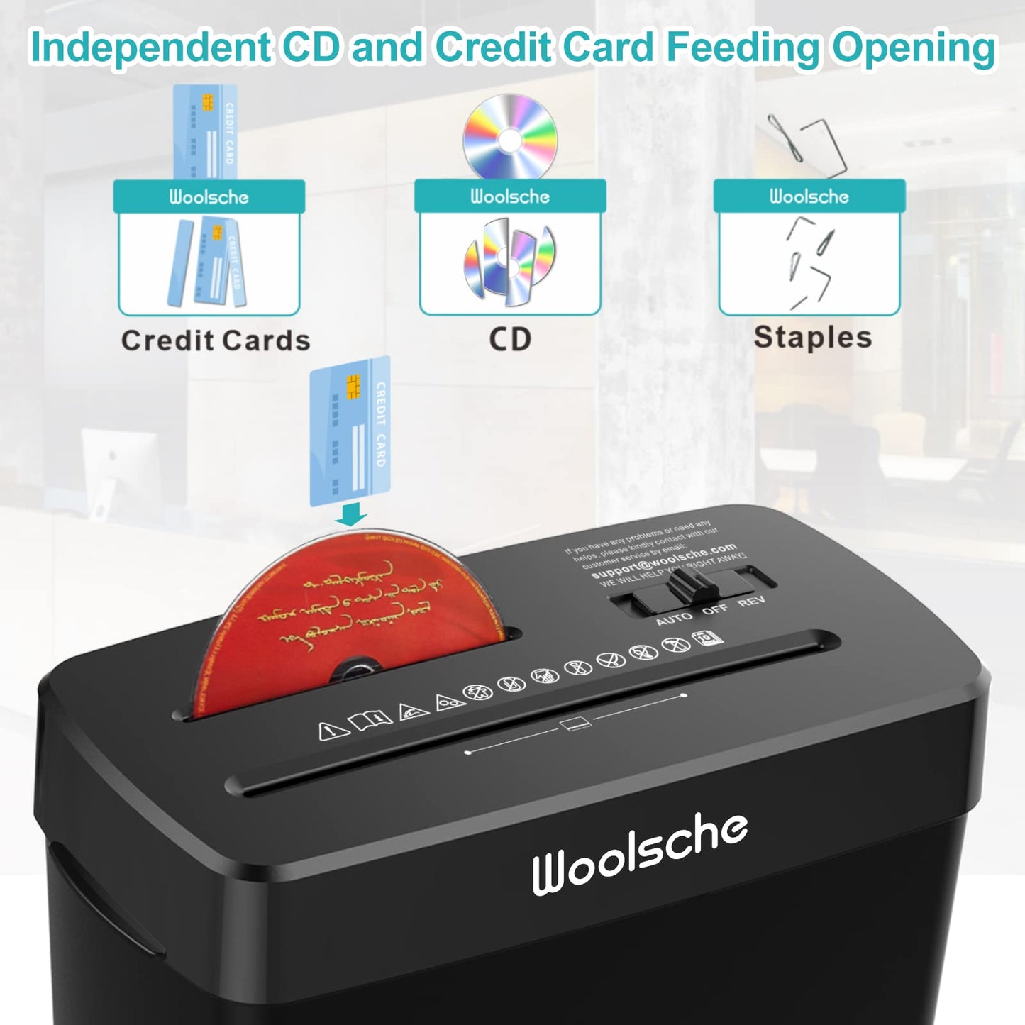 Woolsche Paper Shredder,10-Sheet Cross Cut with 3.43-Gallon Basket, P-4 Security Level,3-Mode Design - Shreds CD and Credit Card,Durable,Fast and Jam