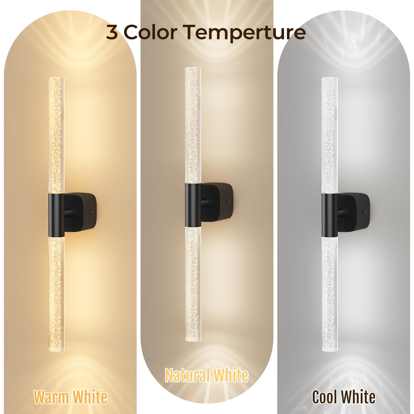Eclipterra Battery Operated Wall Sconce Set of 2 Black Rechargeable Acrylic Crystal Sconce Wall Decor Set of 2 with 12000mAh CCT Dimmable 350° Rotate