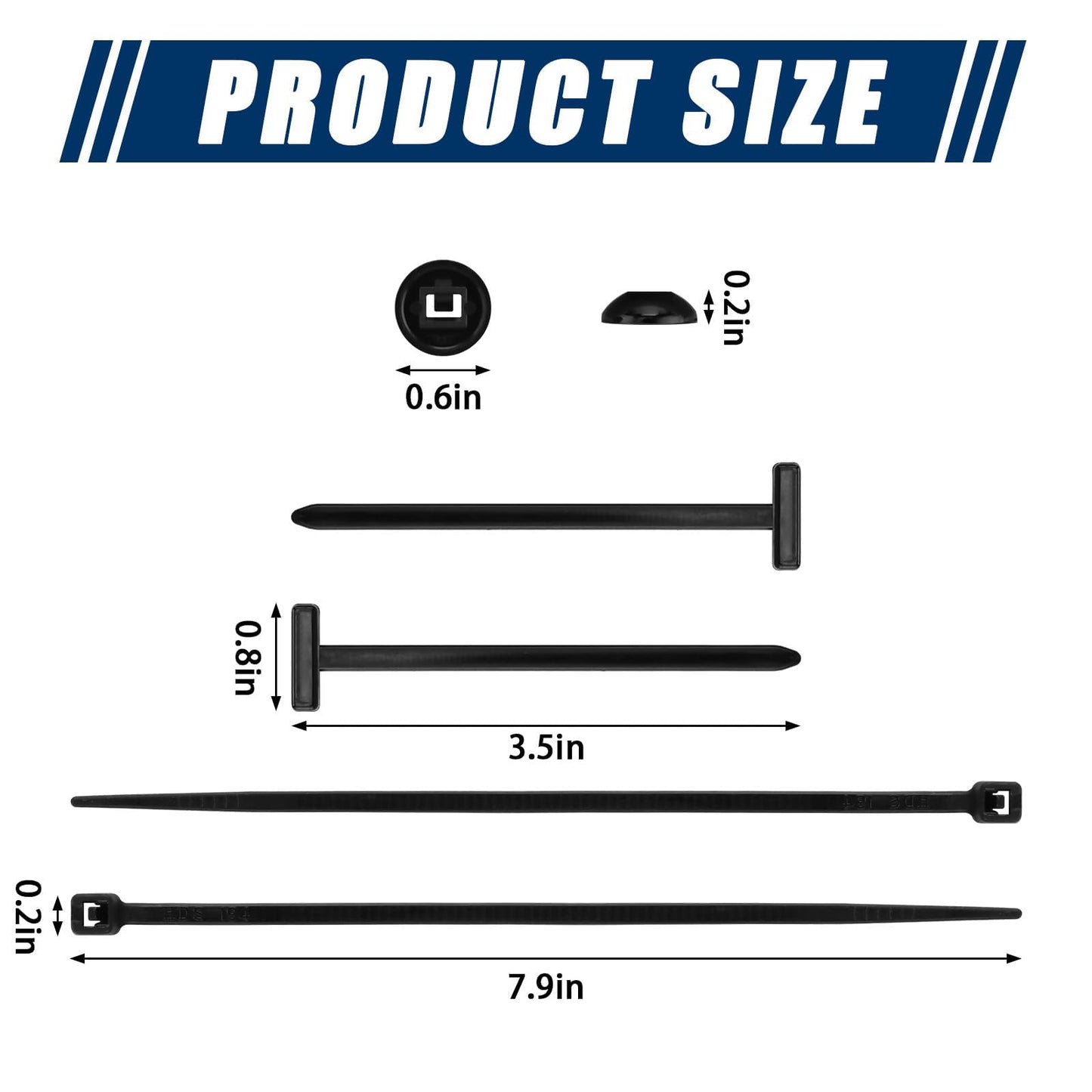 200 PCS Grip Auto Zip Tie Buckles, Nylon Universal Cable Tie Buckle, T Car Zip Tie Clips, Self-Locking UV-Resistant Fasteners for Car Daily Repair