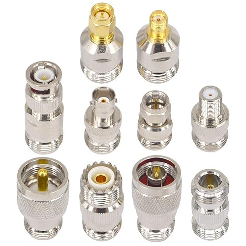 Kaunosta 10-Piece N-Type Adapter Kit,50 Ohm RF Adapter Kit, N-Female to F/BNC/SMA/UHF/N Male & Female Coax Set for Ham Radio, Uniden Scanner, SWR