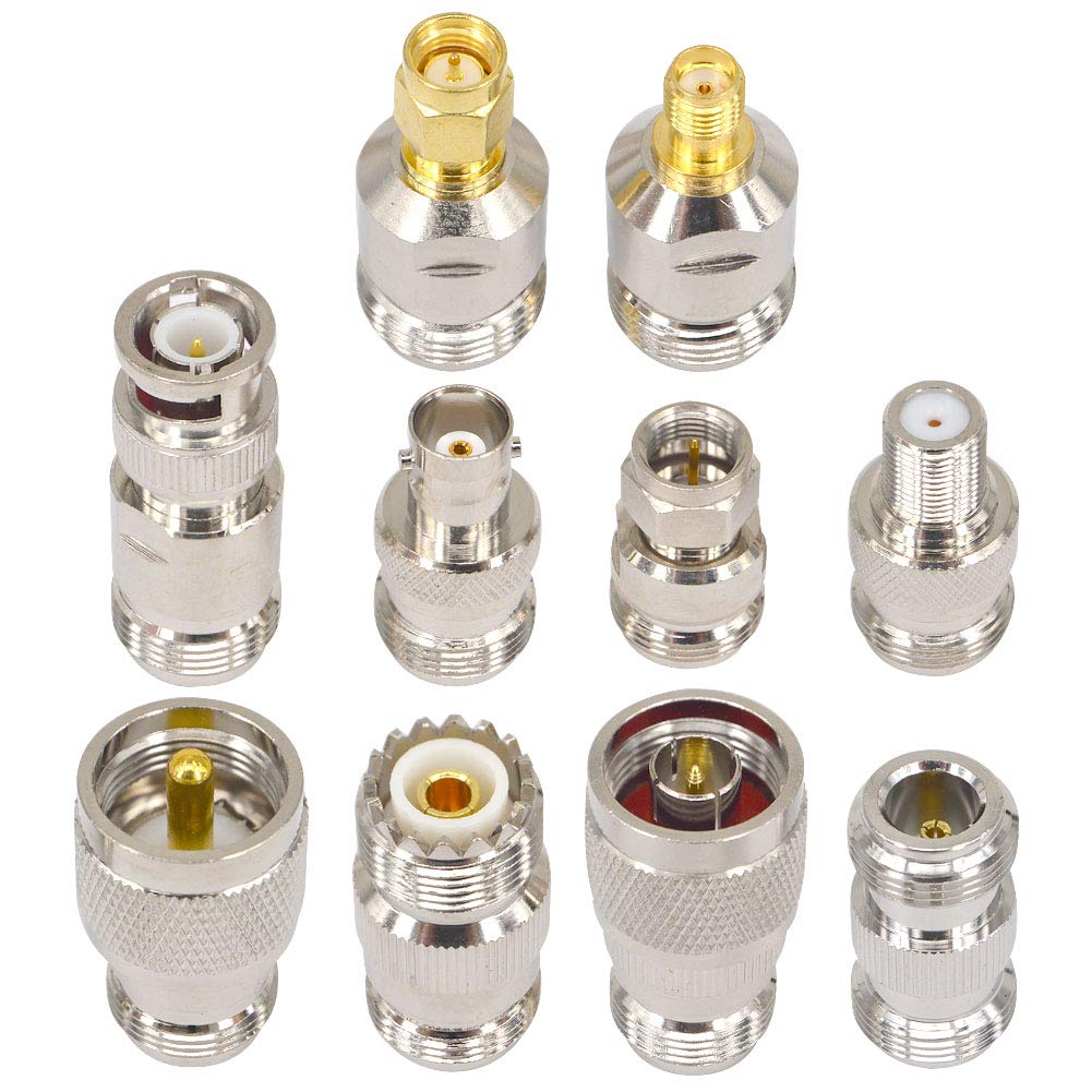 Kaunosta 10-Piece N-Type Adapter Kit,50 Ohm RF Adapter Kit, N-Female to F/BNC/SMA/UHF/N Male & Female Coax Set for Ham Radio, Uniden Scanner, SWR