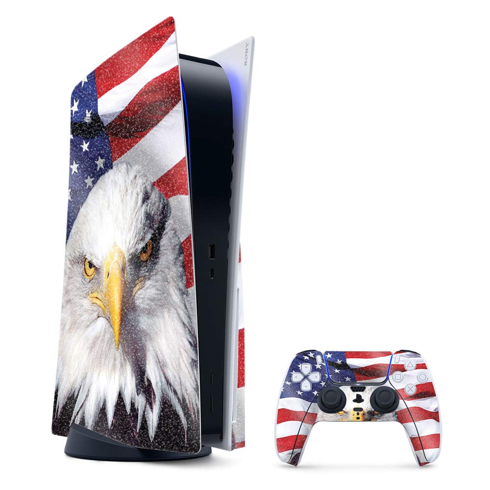 MightySkins Glossy Glitter Gaming Skin for PS5 / PlayStation 5 Bundle - America Strong | Durable High-Gloss Glitter Finish | Easy to Apply and Change
