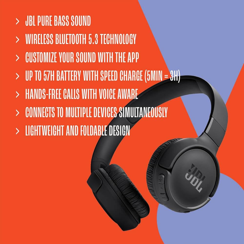 JBL JBLT520BTWHTAM-Z Tune 520BT Wireless on-ear Headphones, White - (Renewed)