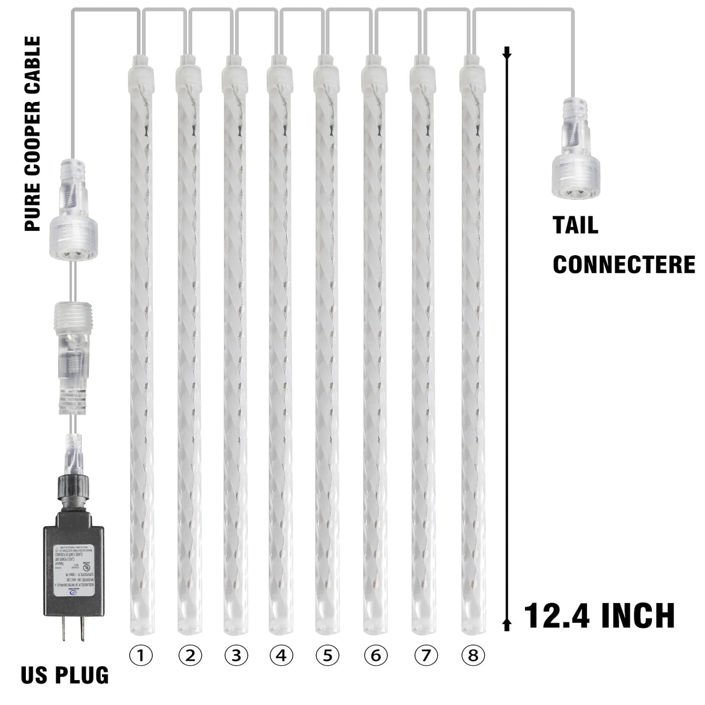 Dazzle Bright Christmas Lights Outdoor, 288LED Meteor Shower Rain Lights 12 Inch 8 Tubes, Waterproof Plug in Falling Icicle Light Christmas