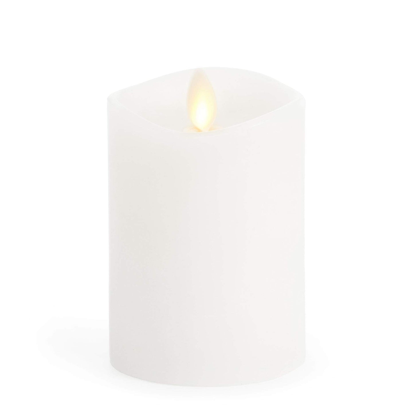 Luminara Flameless Pillar Candle, Small (4.5 inches, Unscented) Real-Flame Effect, Melted Edge, Real Wax, Smooth Finish, White, LED Battery-Powered
