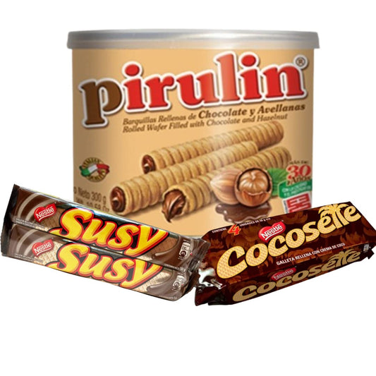 Latinsabor Venezuela Snacks Sweet Pack: COCOSETTE Cookie Wafers 50 gr (4 Pack) + SUSY Cookie Wafers 50 Gr (4 pack) + Pirulin Wafer Filled…