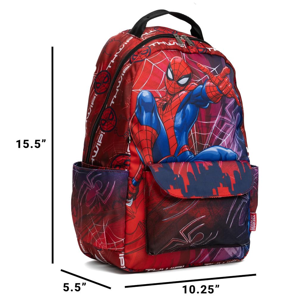 Wondapop Marvel Spider-Man 15.5 Inch Deluxe Nylon Backpack, Kids School Bag with Laptop Sleeve & Pockets