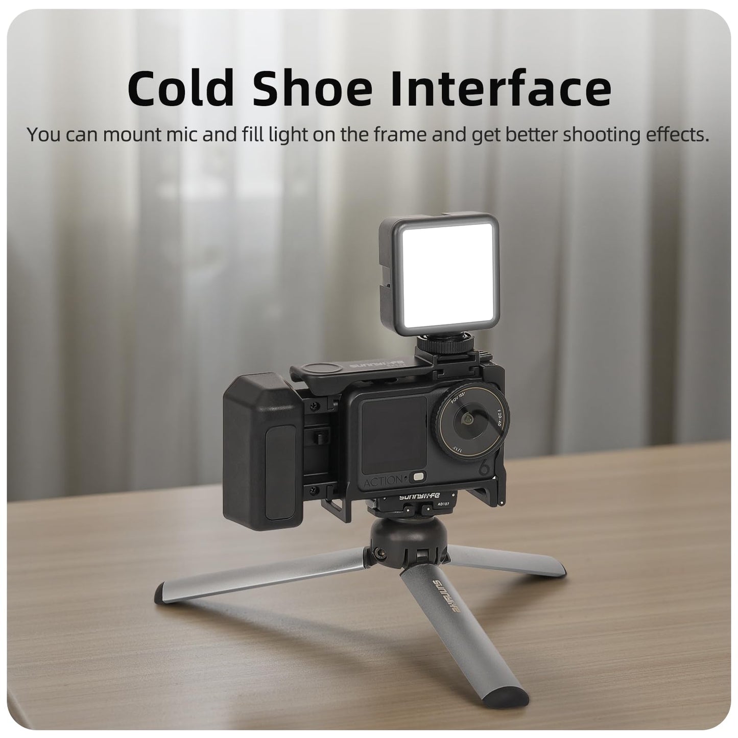 Street Grip Kit for DJI Action 6 with Protective Frame Cage, Plastic Camera Grip Handle Holder with Shutter Button, Quick Release, Cold Shoe, Wrist