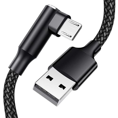 EWUONU Micro USB 90 Degree Cable [2 Pack 10FT] for Fire 7 HD8, Samsung Tablets, Galaxy S7 S6 Edge J8 J7, Xbox One, PS4 Controllers, Camera and More