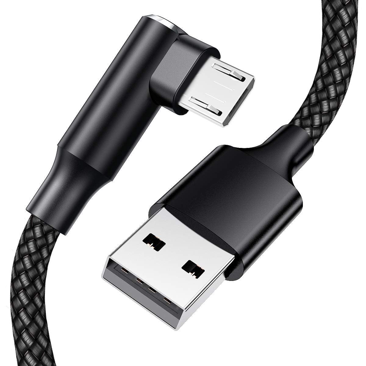 EWUONU Micro USB 90 Degree Cable [2 Pack 10FT] for Fire 7 HD8, Samsung Tablets, Galaxy S7 S6 Edge J8 J7, Xbox One, PS4 Controllers, Camera and More