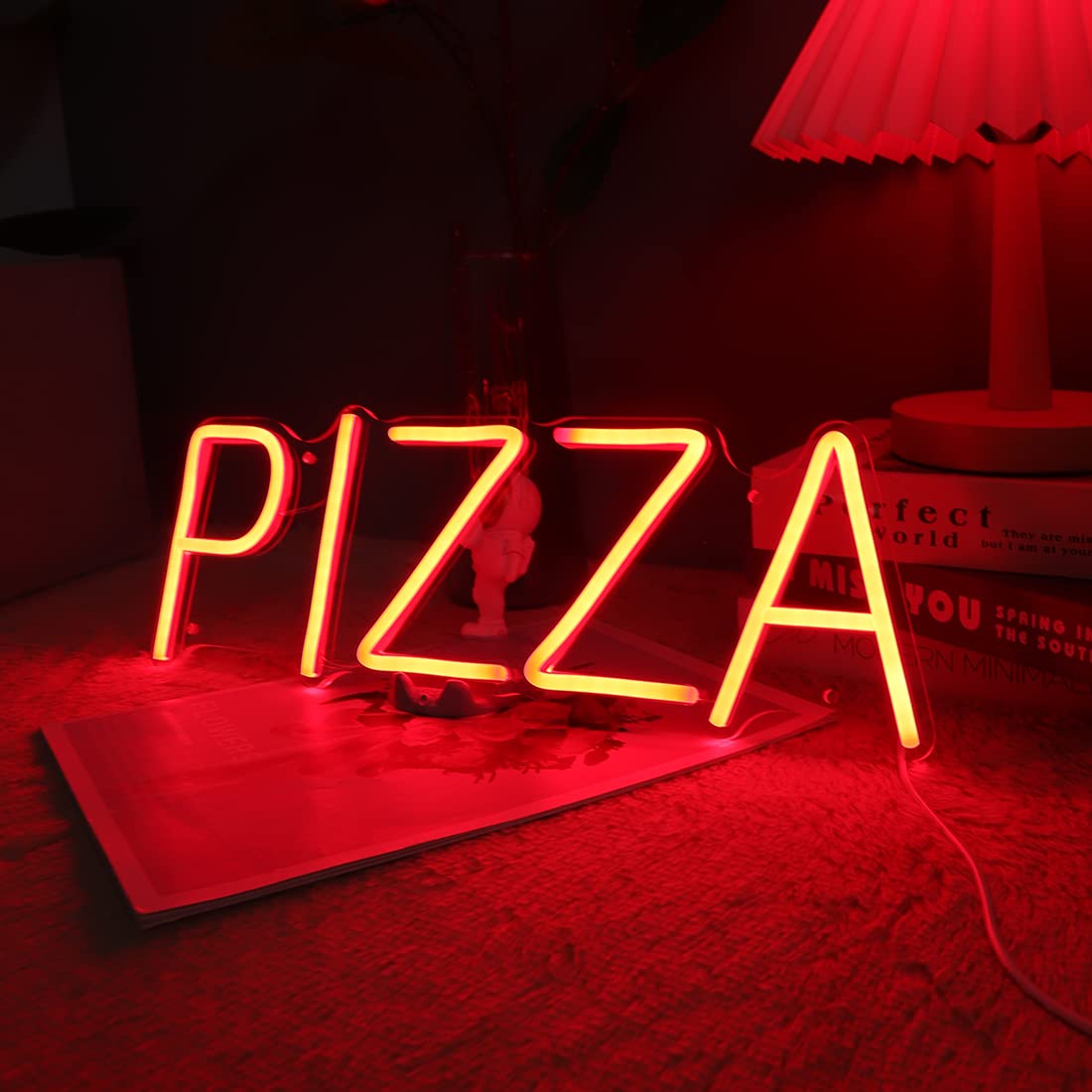 Planzo PIZZA Neon Sign Light for Restaurant Coffee Shop Bar Pub Business Store Advertising Window Display LED Pizza Sign Kitchen Bedroom Kid Room Home