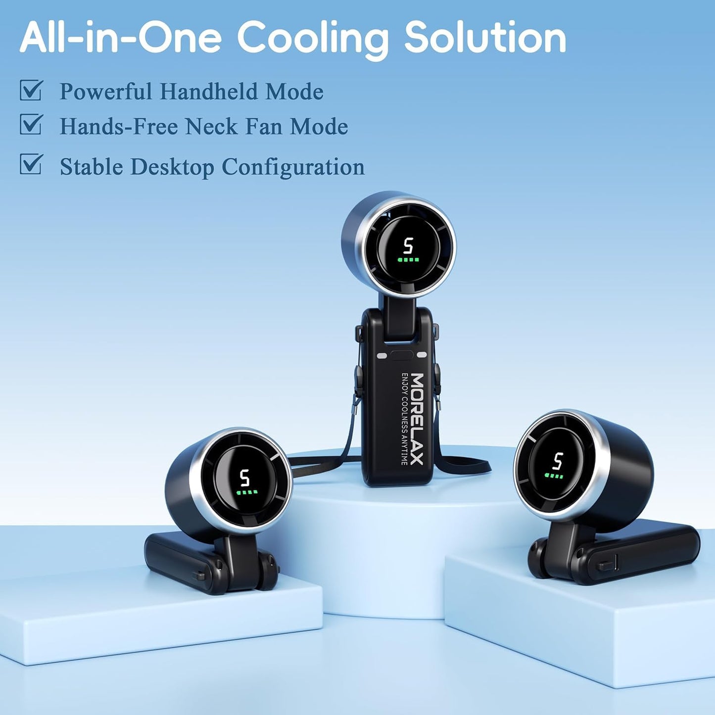 Morelax Personal Handheld Fan,High-Speed Turbo Fans,5-Speed with LED Display,Powerful Motor,4000mAh,USB Rechargeable Portable Cooling Fan for Outdoor