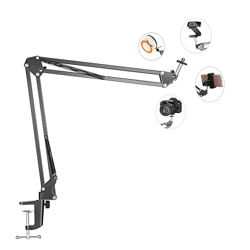 Overhead Tripod Mount for Camera Webcam Ring Light, Flexible Over Head Arm for iPhone with Phone Holder and Ball Head, Table Stand Accessory for Phone