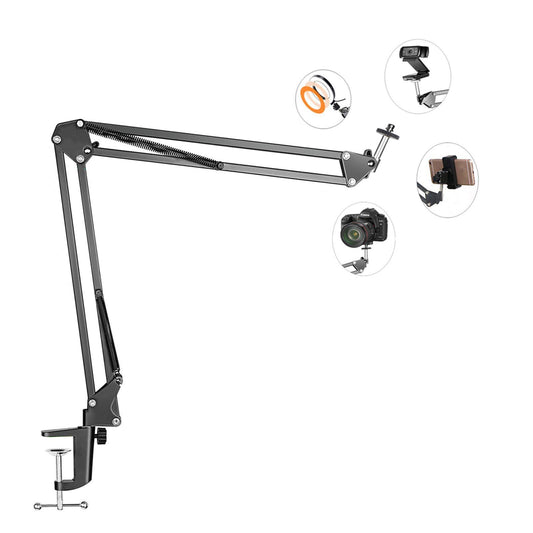 Overhead Tripod Mount for Camera Webcam Ring Light, Flexible Over Head Arm for iPhone with Phone Holder and Ball Head, Table Stand Accessory for Phone