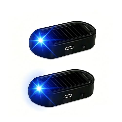 ANKIA 2PCS Solar Power Fake Car Alarm LED Light, Simulated Dummy Warning Anti-Theft LED Flashing Security Light, Car Alarm System Lamp with USB Port