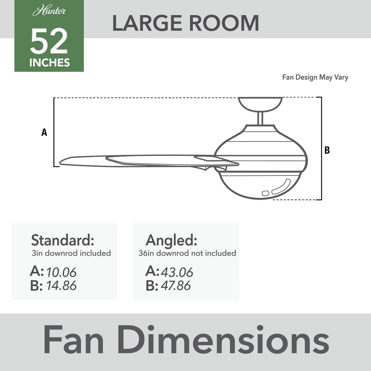 Hunter Fan 52 inch Ceiling Fan with Light, Outdoor or Indoor Black Ceiling Fan with Pull Chain for Porch, Living Room, Office, Kitchen, Garage, 3